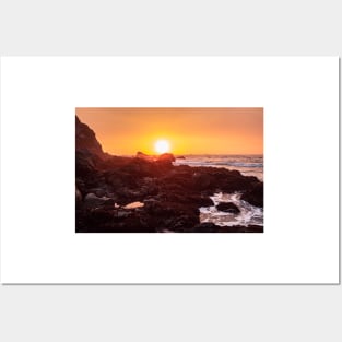 Orange Sunset and Tide Pools Posters and Art